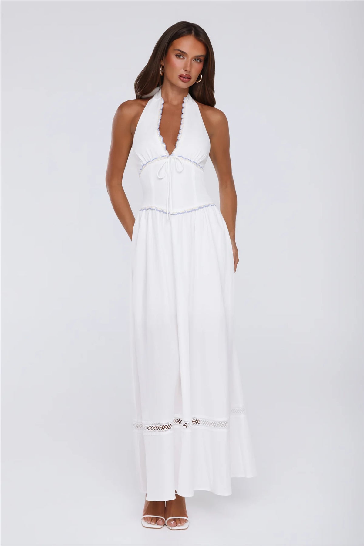 Pastel Promises Halter Maxi Dress White