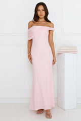 Slay the Night Off Shoulder Maxi Dress Pink