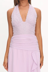 Luella Textured Halter Split Maxi Dress Lilac