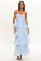 Margarida Layered Sweetheart Neckline Maxi Dress Blue