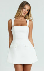 Garrett Mini Dress Square Neck Fit And Flare Dress in White