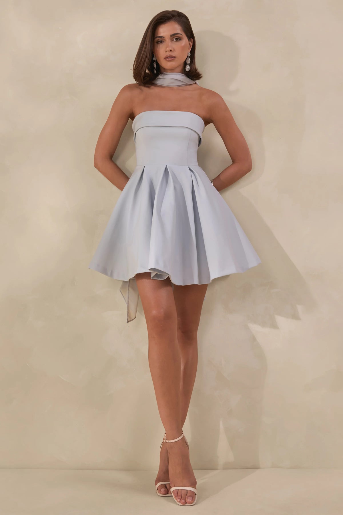 Bruna | Powder Blue Bandeau Skater Mini Dress