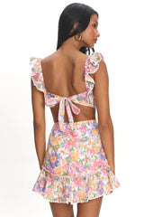 Porcia Tied Back Frill Dress White Multi