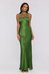 Étoile Club Satin Halter Maxi Dress Green