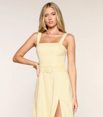 Brunch Booked Linen-Blend Midi Dress