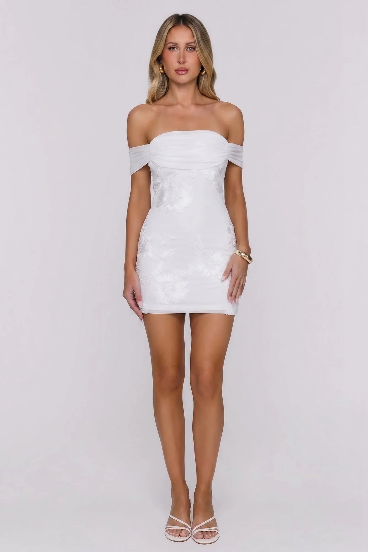 Saltwater Sonata Off Shoulder Mesh Mini Dress White