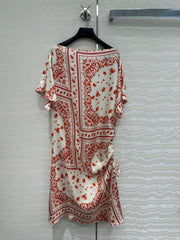 Fendi Flower Dress Red Silk