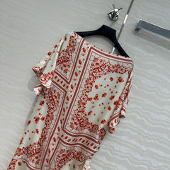 Fendi Flower Dress Red Silk