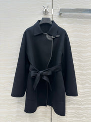 HM SS26 Leather Trimmed Coat Black Wool Cashmere 351147