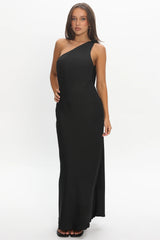Robertah One-Shoulder Bow Maxi Dress Black