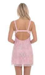 Sequin Lace Mini Dress in Pink
