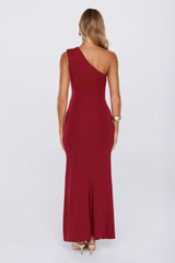 Good Times Club One Shoulder Maxi Dress Wine