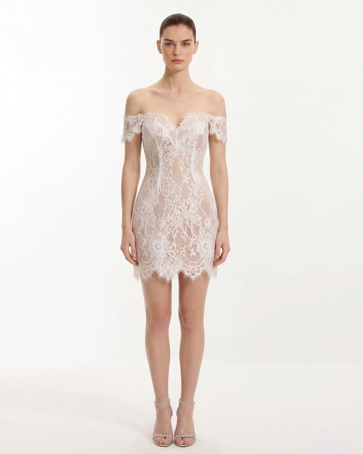 Off Shoulder Lace Mini Dress - White
