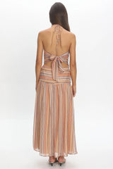 Indigo Morning Tied Back Maxi Dress Stripe Sunset