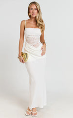 Rania Maxi Dress Contrast Lace Bodice Bias Cowl Drop Waist Dress in Cream