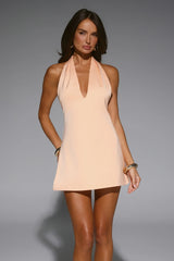 Satin Aura Halter Satin Mini Dress Apricot