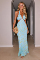Garden Girly Halter Mesh Maxi Dress Ditsy Floral