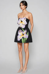 Fennl Black Floral Bustier Mini Dress