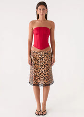 Vania Sequin Low Rise Midi Skirt - Shimmer Leopard