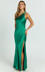 Zahra Maxi Dress One Shoulder Tie Back Dress in Emerald