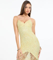 Roxie Beaded Lace Asymmetrical Midi Dress