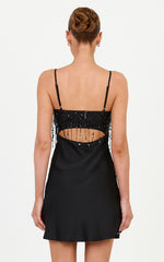 Vina Mini Dress - Sequin Bust Cut Out Back Slip Dress in Black