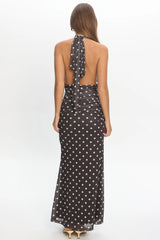 Annorah Halterneck Maxi Dress Polka Dot Chocolate