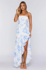 Floral Float Strapless Maxi Dress Blue