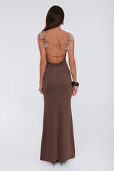 Golden Hourglass Mesh Maxi Dress Brown