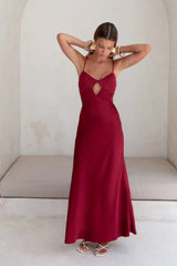 World Is Yours Satin Maxi Dress Burgundy