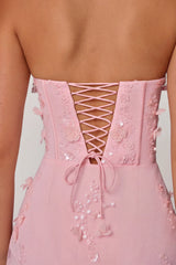 Lace-Up Corset Maxi Dress in Soft Pink