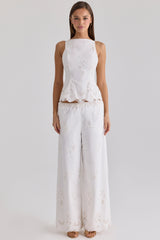 white broderie anglaise cotton bow back top