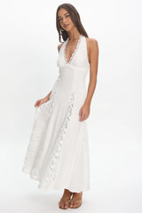 Claudette Halterneck Lace Trim Maxi Dress White