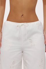 white cotton broderie anglaise wide leg trousers