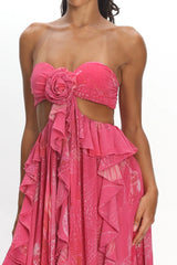Santiago Cut-Out Ruffle Maxi Dress Print Pink
