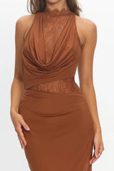 Lorely Lace Bodice Cowl Maxi Dress Chocolate