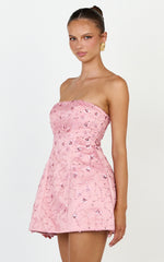 Leona Mini Dress Strapless Sequin Tulip Dress in Pink/Blue