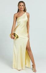Zahra Maxi Dress One Shoulder Tie Back Dress in Lemon