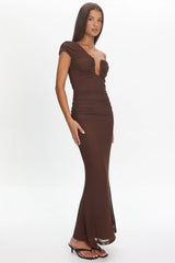 Raeva Ruched U-Neckline Maxi Dress Chocolate