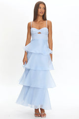 Margarida Layered Sweetheart Neckline Maxi Dress Blue