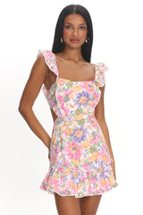 Porcia Tied Back Frill Dress White Multi