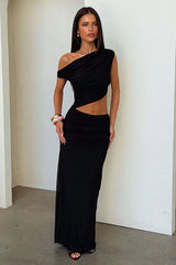 Tayissa Cut Out Mesh Maxi Dress - Black