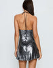Moonchild sequin halterneck keyhole tie detail mini dress in gunmetal