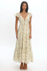 Kresley Ruffle Shoulder Maxi Dress Floral