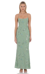 Lilia Embellished Maxi Dress in Green