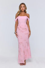 Pretty Glow Up Off Shoulder Maxi Dress Pink