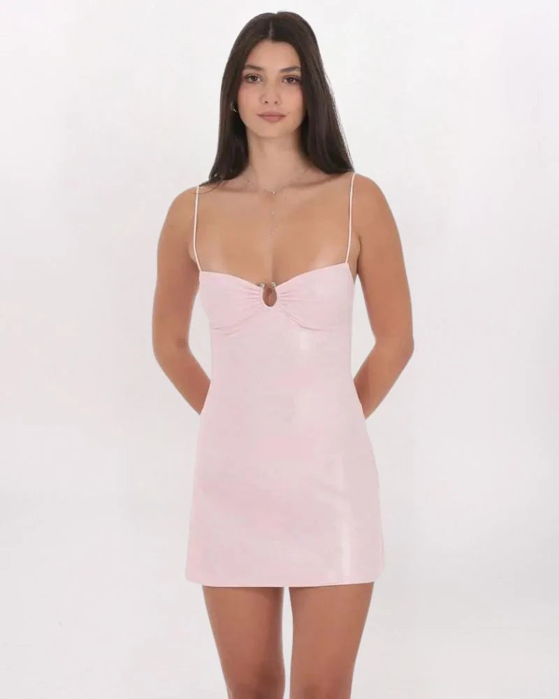 HARDWARE DETAIL FOIL DRESS, BABY PINK