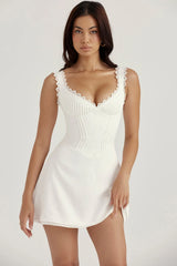 white pin tuck mini dress