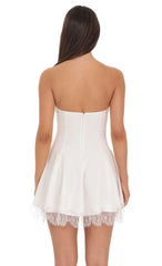 Strapless Mini Dress with Lace-trim Hem