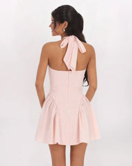 STRIPED CRINKLE HALTER DRESS